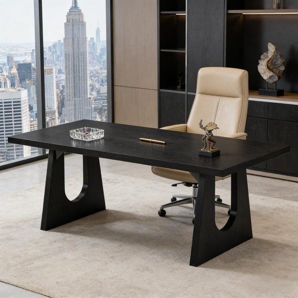 English Elm Industrial Executive Wood Desk with Rustic Brown Veneer for Home Office Workspaces T3971P453620