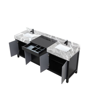 English Elm Black And Grey Double Bath Vanity, 80" W With Castle Grey Marble Top & Matte Black Faucet Set B2731P261123