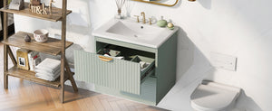 English Elm Modern 24-Inch Wall-Mounted Bathroom Vanity with 2 Drawers, Gold Handles, Space-Saving Luxury Green WF324047AAF