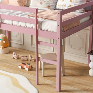 English Elm Solid Twin Loft Bed with Ladder and Reinforced Slats for Storage-Friendly, Space-Saving Bedrooms Pink W504P190960