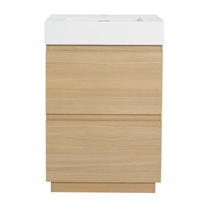 English Elm 24" Modern Bathroom Vanity with Single Undermount Sink, Engineered Wood, Waterproof Finish, 2 Drawers and Pre-Drilled Faucet Hole Oak W1972S00005