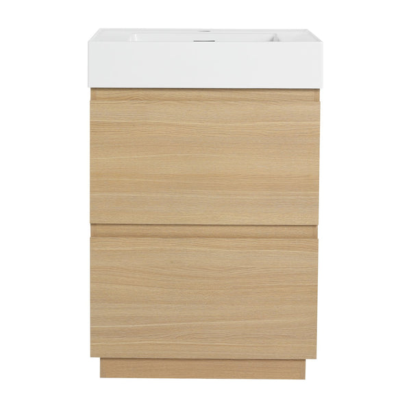 English Elm 24" Modern Bathroom Vanity with Single Undermount Sink, Engineered Wood, Waterproof Finish, 2 Drawers and Pre-Drilled Faucet Hole Oak W1972S00005