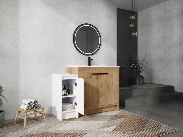 English Elm 48 Inch Freestanding Bathroom Vanity With Soft-Close Doors, Ceramic Sink & Ample Storage Space W999S00311