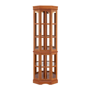 English Elm Corner Curio Cabinet with 5 Shelves and Built-In Lighting, Glass Display Case for Home Décor and Collectibles, Space-Saving Corner Accent (47x21x10.75) Oak W1693P183979
