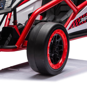 English Elm 24v Dual Motor Kids Go Kart with Drift Mode Roll Cage and Rear Suspension Ages 6 to 12 Red W1578P454055