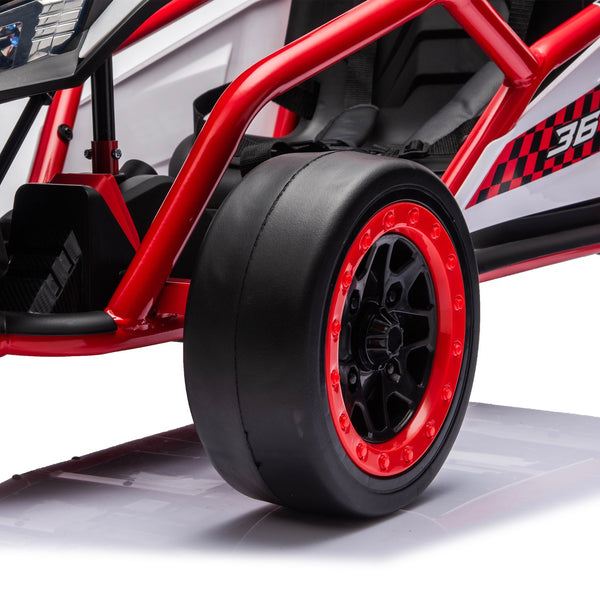 English Elm 24v Dual Motor Kids Go Kart with Drift Mode Roll Cage and Rear Suspension Ages 6 to 12 Red W1578P454055