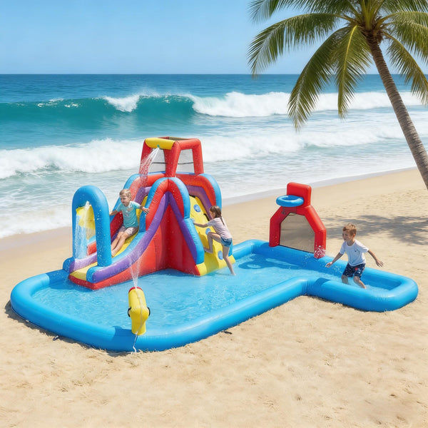 English Elm Inflatable Water Park Backyard Slide Splash Pool Climbing Wall 6 Activity Play T3971P484713