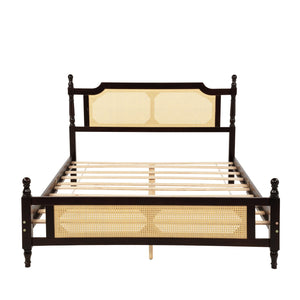 English Elm Queen Pine Rattan Bed in Espresso — Classic Pine Wood Queen Frame, Space-Saving Platform, 400lb Capacity W504P266746