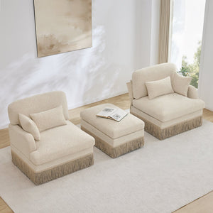 English Elm Comfy Chenille Leopard Print Loveseat with Tassel Trim Movable Ottoman Living Room Beige W5656S00002