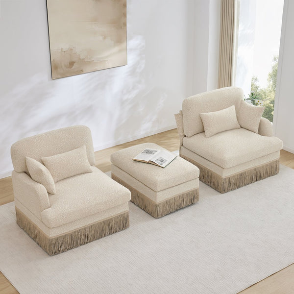 English Elm Comfy Chenille Leopard Print Loveseat with Tassel Trim Movable Ottoman Living Room Beige W5656S00002