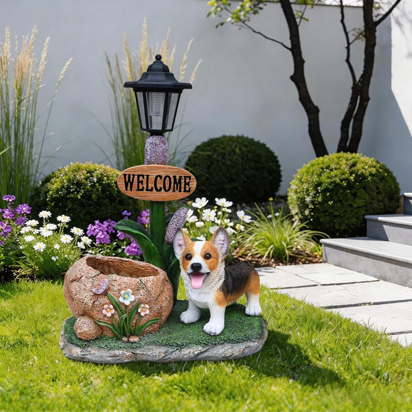 English Elm Labrador Solar Garden Statue with Led Glow and Built-in Succulent Planter Basin W5398P464251