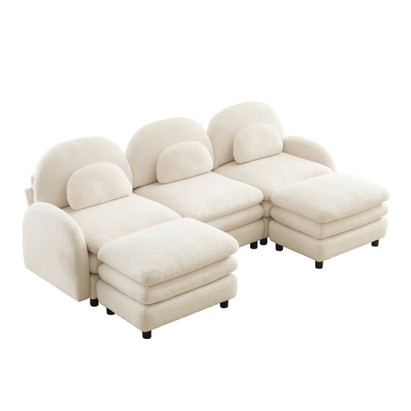 English Elm Teddy Fleece Modular Cloud Sofa Plush Three Seat Sectional with Movable Ottomans Beige White W5656S00084