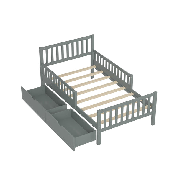 English Elm Twin Pinewood Platform Bed with Headboard, Guardrails & Two Underbed Drawers for Storage Gray 70.6 L x 17.1 W x 5.9 H N733P172696E