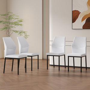 English Elm Luxury Modern White Pu Dining Chairs Set Of 4 - Ergonomic Design With Stylish Black Metal Legs W1151P282695