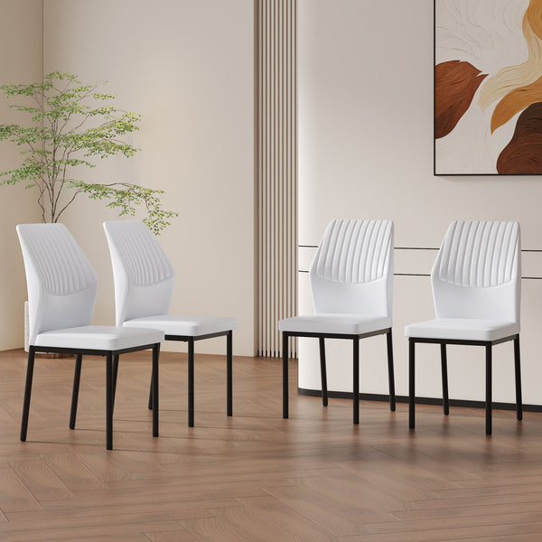 English Elm Luxury Modern White Pu Dining Chairs Set Of 4 - Ergonomic Design With Stylish Black Metal Legs W1151P282695