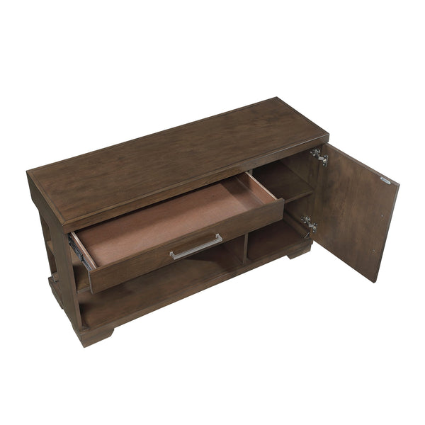 English Elm Modern Mango Veneer End Table with Dovetail Drawer and Open Shelf, Nickel Pull, Contemporary Storage Design Espresso 53.5 L x 19.5 W x 31.5 H B011P387101