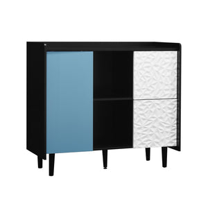 English Elm Sideboard Buffet Cabinet – Modern Black & Red Storage With 2 Drawers, Open Shelves For Stylish Organization W409P176583-GIGA