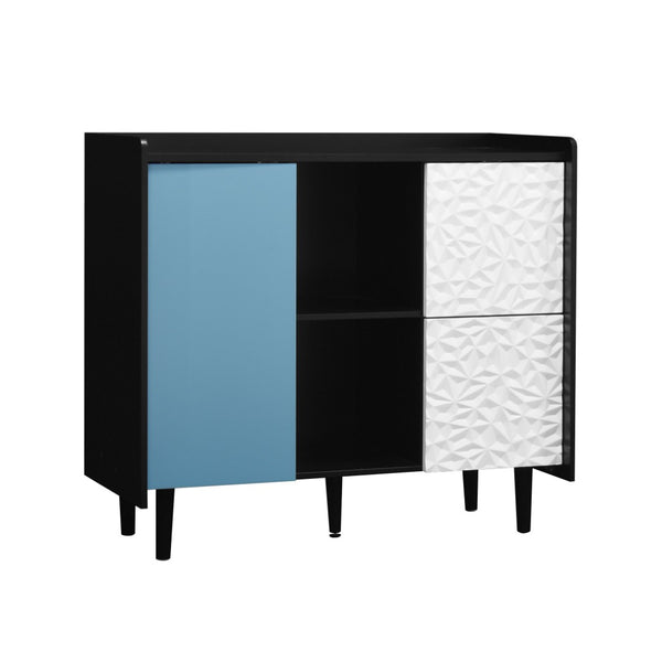 English Elm Sideboard Buffet Cabinet – Modern Black & Red Storage With 2 Drawers, Open Shelves For Stylish Organization W409P176583-GIGA