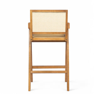 English Elm Christopher Knight Home® - 27'', Modern minimalist bar stool set of 2 with cane PE rattan seats, solid rubberwood frame, durable craft finish Natural N780P237929N