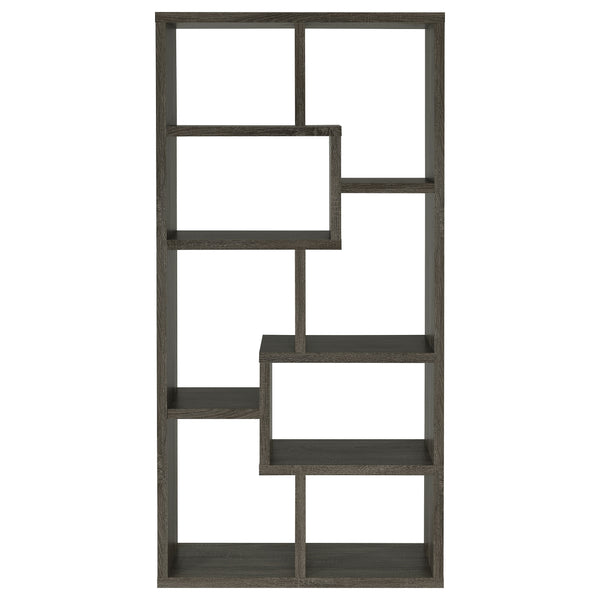 English Elm Geometric Bookcase with 7 Open Shelves for Home Decor, Modern Sturdy Engineered Wood Accent Tower Gray 71.88 L x 14.14 W x 8.87 H B011P305618