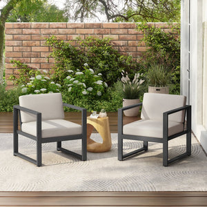 English Elm Christopher Knight Home® - NAVAN Outdoor Patio Club Chair Set of 2 – Lightweight Aluminum Frames with Removable Fade‑Resistant Cushions Beige+Black N775P243391B