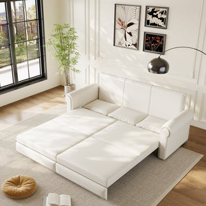 English Elm Chesterfield Velvet King Sleeper Sofa with Nailhead Trim and Rolled Arms for Living Room Beige+White W1885S00362