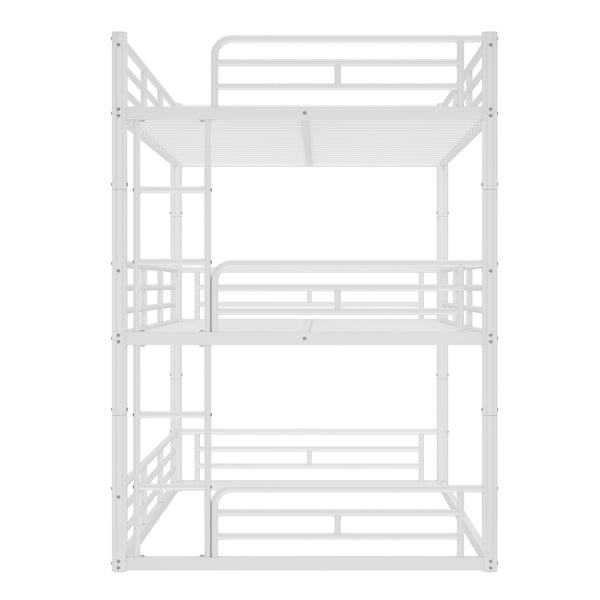 English Elm Twin Triple Metal Bunk Bed Matte Powder Coated Frame with Full Safety Guardrails Light White W1580S00581