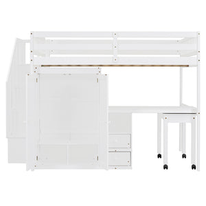 English Elm Queen Murphy Bed with Integrated Desk Cabinet Shelves Space Saving Studio Solution White N708S00014K