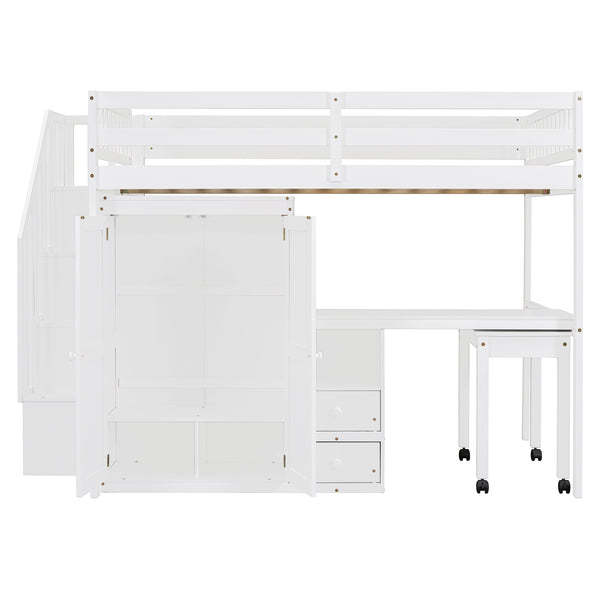 English Elm Queen Murphy Bed with Integrated Desk Cabinet Shelves Space Saving Studio Solution White N708S00014K