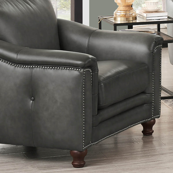 English Elm Belfast Curved Top Grain Leather Chair with Button Tufting, Nailhead Trim & Sloping Arms - Luxurious Seating for Family Rooms B2705P211696