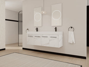 English Elm 60 Inch Wall-Mounted Bathroom Vanity With Double Resin Sinks, Modern Design, Storage & Style W999S00254