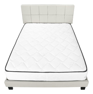 English Elm Bed, Queen Size Upholstered Beige Linen Look Platform Bed with Tufted Headboard & Black Wood Legs B2710P219505