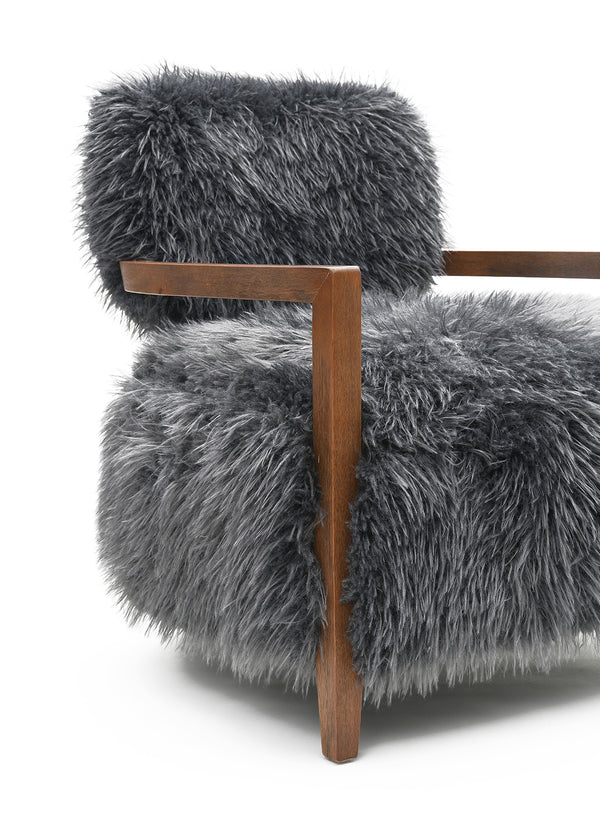 English Elm Charcoal Plush Faux Fur Accent Chair with Walnut Wood Arms — Cozy Modern Living Room Seating Charcoal grey 29 L x 30 W x 31 H B2741P401369