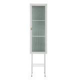 English Elm Retro Style Freestanding Metal Tall Display Cupboard With Glass Door and Three Detachable Shelves For Office, Living Room, Kitchen Console Sideboard,Bedside Entryway White (Old Sku:W68751717)