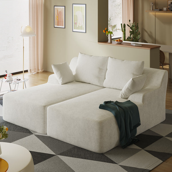 English Elm 78" Velvet Dual Chaise Sectional Sofa with Thick Cushions & Throw Pillows, No Assembly, Luxe Chenille Comfort Off White T3801S00002