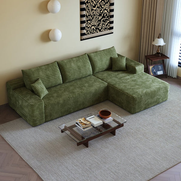 English Elm 107" Cloud Sectional Couch - Modern L-Shape Chaise Sofa With Plush Corduroy For Ultimate Comfort W2824S00122