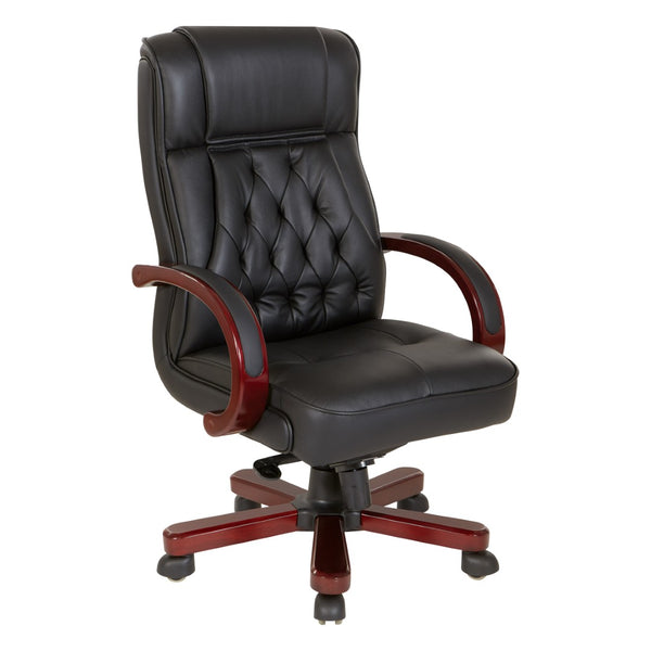 OSP Home Furnishings Leather Executive High Back Chair with Top Grain Upholstery Lumbar Support and Tilt Control TWN300L-3