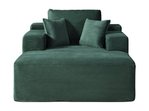 English Elm Convertible Chaise Lounge Striped Corduroy Foam Sleeper Chair for Living Room Dark Green B2735P383859