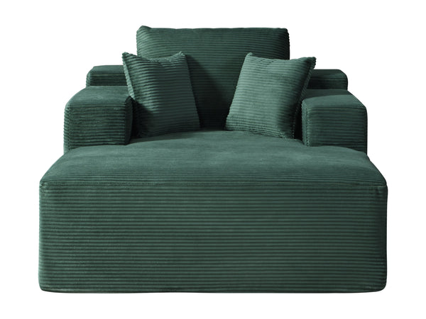 English Elm Convertible Chaise Lounge Striped Corduroy Foam Sleeper Chair for Living Room Dark Green B2735P383859