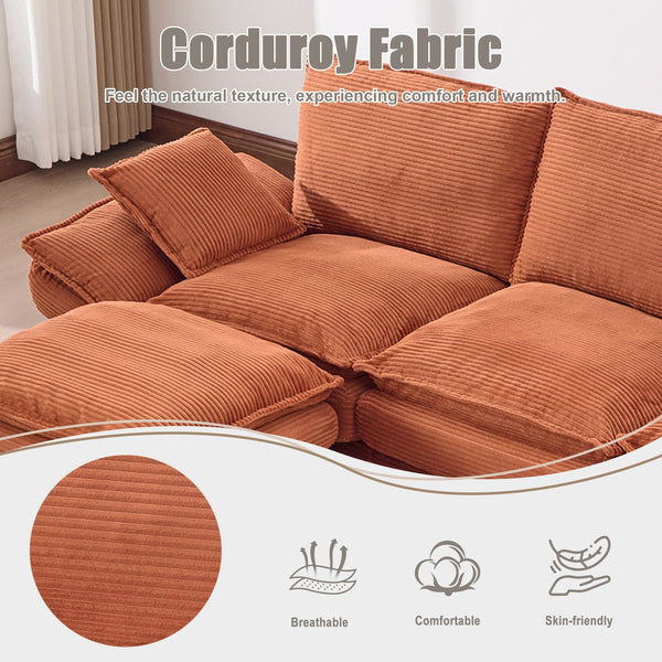English Elm Sectional Modular Cloud Sofa Deep Corduroy Upholstered Comfort for Living Room Studio Orange W395S00135