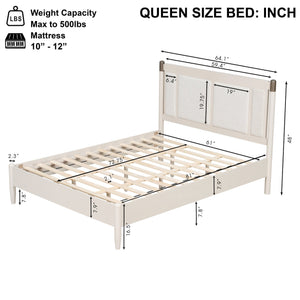 English Elm Solid Pine Queen Bed Industrial Upholstered Headboard with Iron Handles 500 Lb Frame Grey,Light Grey N770PQ361408E