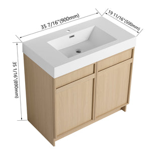 English Elm 36" Freestanding Bathroom Vanity with White Resin Sink, Soft-Close Doors, Adjustable Shelf, Modern Durable Finish W999P239161