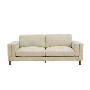 English Elm Corduroy Ribbed Upholstered Sofa with Square Arms Wooden Legs for Living Room Beige B2748P412598