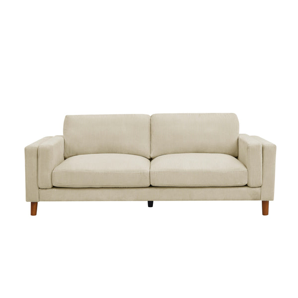 English Elm Corduroy Ribbed Upholstered Sofa with Square Arms Wooden Legs for Living Room Beige B2748P412598