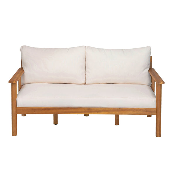 English Elm Patio Loveseat and Coffee Table Set Acacia Wood Textilene Mesh Outdoor Bistro N776P369381W