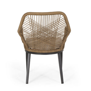 English Elm Outdoor Wicker Patio Chairs Set of 2 with Iron Frame for Deck or Garden Lounging N769P334783A