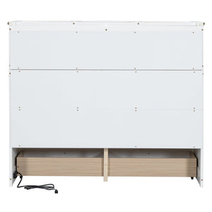 English Elm Full Size Wall Murphy Bed Cabinet with Storage Drawer and Built-in Usb Charging White N708P205903K