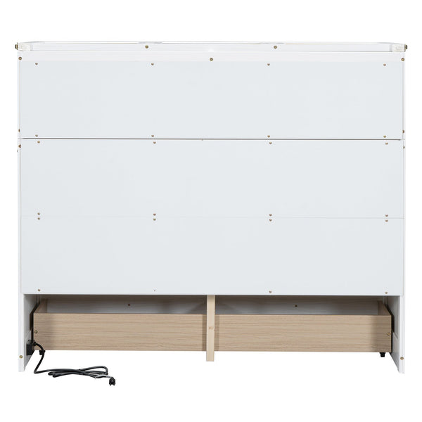 English Elm Full Size Wall Murphy Bed Cabinet with Storage Drawer and Built-in Usb Charging White N708P205903K