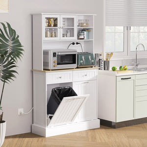 English Elm Homcom 68" Versatile Kitchen Pantry Cabinet With Charging Station, Adjustable Shelves & Trash Bins W2225P229349