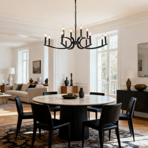 English Elm 12-light Industrial Farmhouse Chandelier Matte Black Metal for High Ceiling Spaces W5008P392712